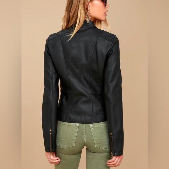 Lulu’s Peace of Mind Black Vegan Leather Moto Jacket Grunge Retro - Picture 3 of 11